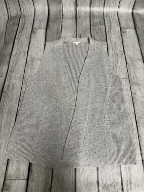 Women’s Talbots Knit Sleeveless Sweater Vest Gray Speckle Large Open Front